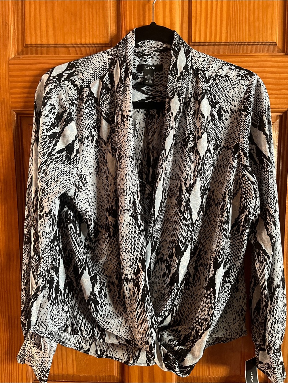 Alfani Black & White Snake-Print Draped Blazer
